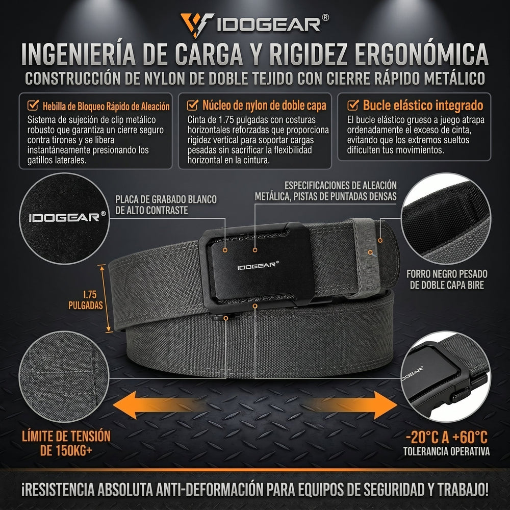 Cinturon Tactico Rigido IDOGEAR - Trabajo Pesado - Hebilla Metalica 🪖