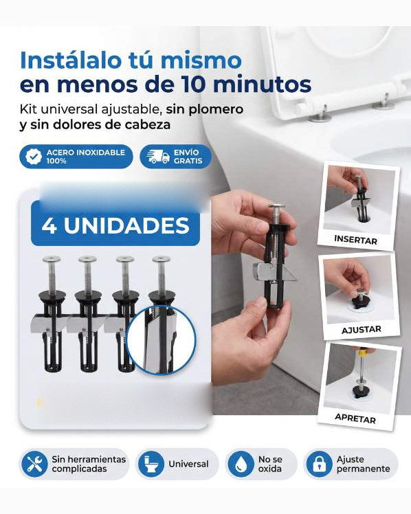 FirmeFix™ — Kit 4 Pernos de Acero Inoxidable para Tapa de Inodoro
