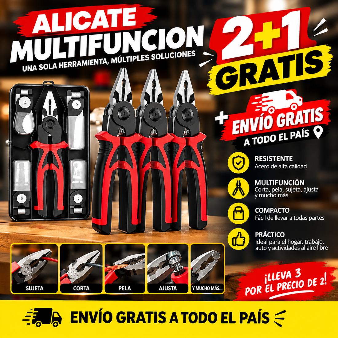 MultiGrip 5 en 1 — Alicate Multifuncional con 5 Cabezales