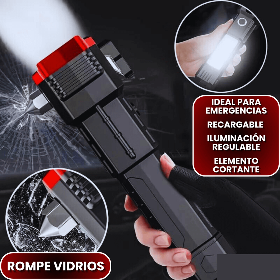 Linterna Táctica 4 en 1 Recargable — Luz Potente + Rompe Vidrios 🔦